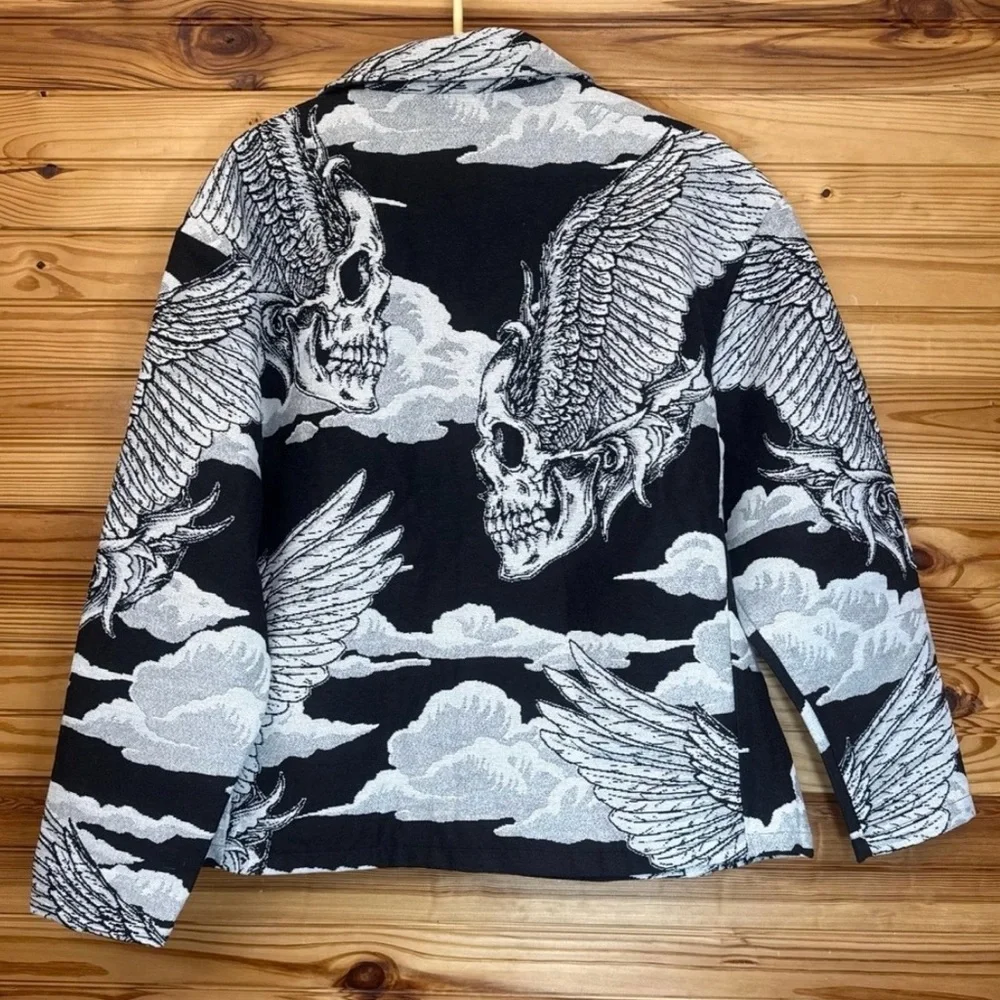Rebel Vengeance blanket tapestry Jacket Mens medium Skull clouds Streetwear NEW